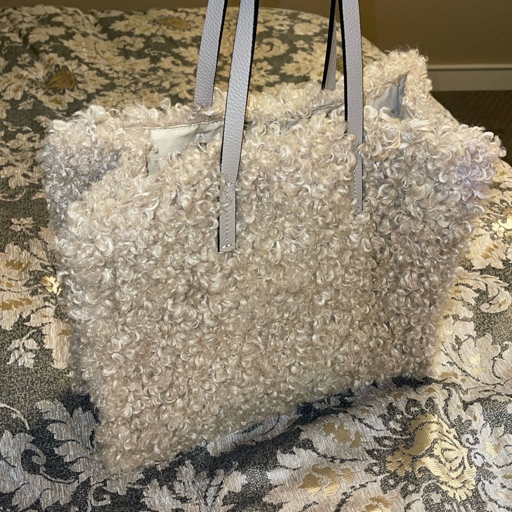 Anthropologie beige Sherpa tote